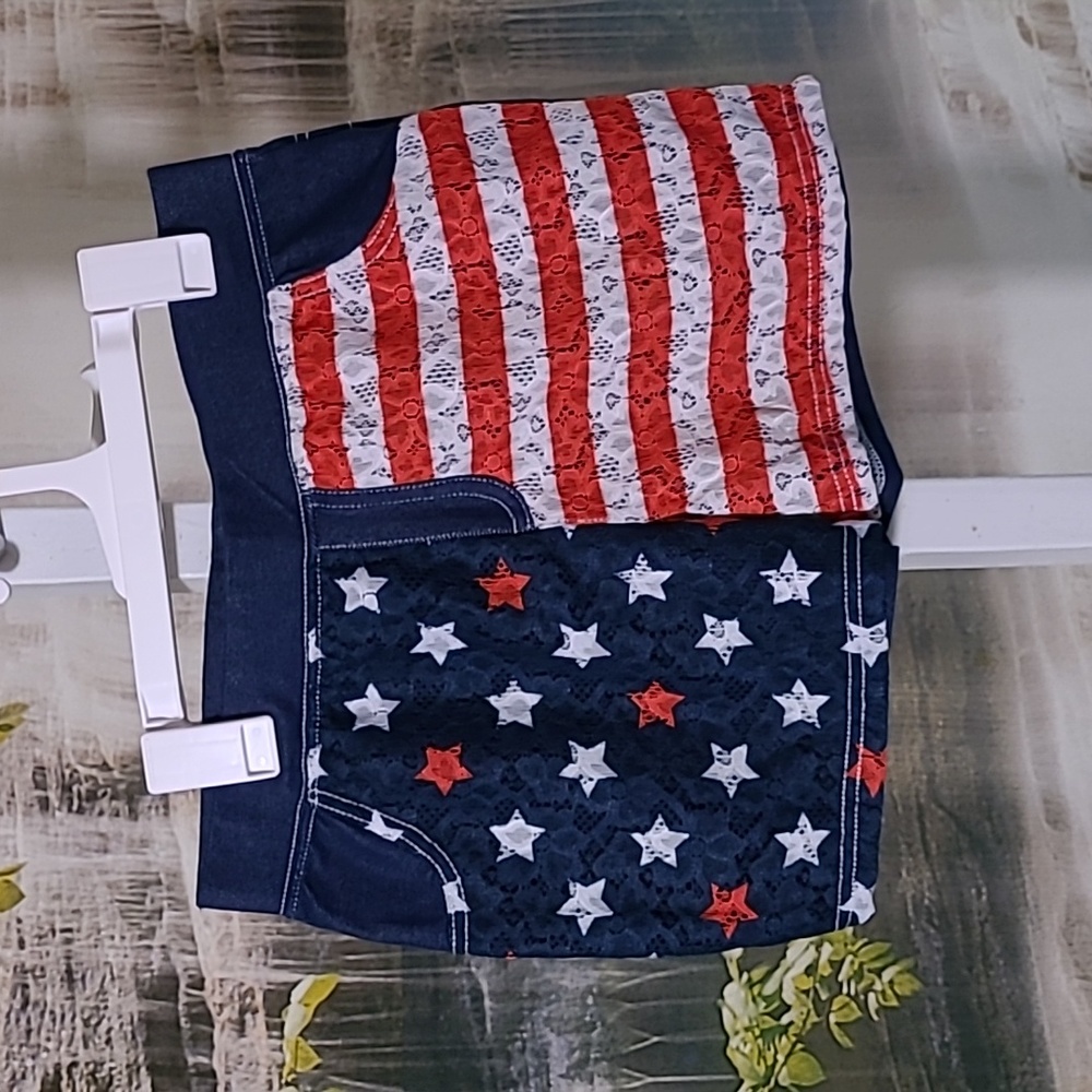 Celebrate Girls XXL 18 American Flag Patriotic stretchy summer shorts